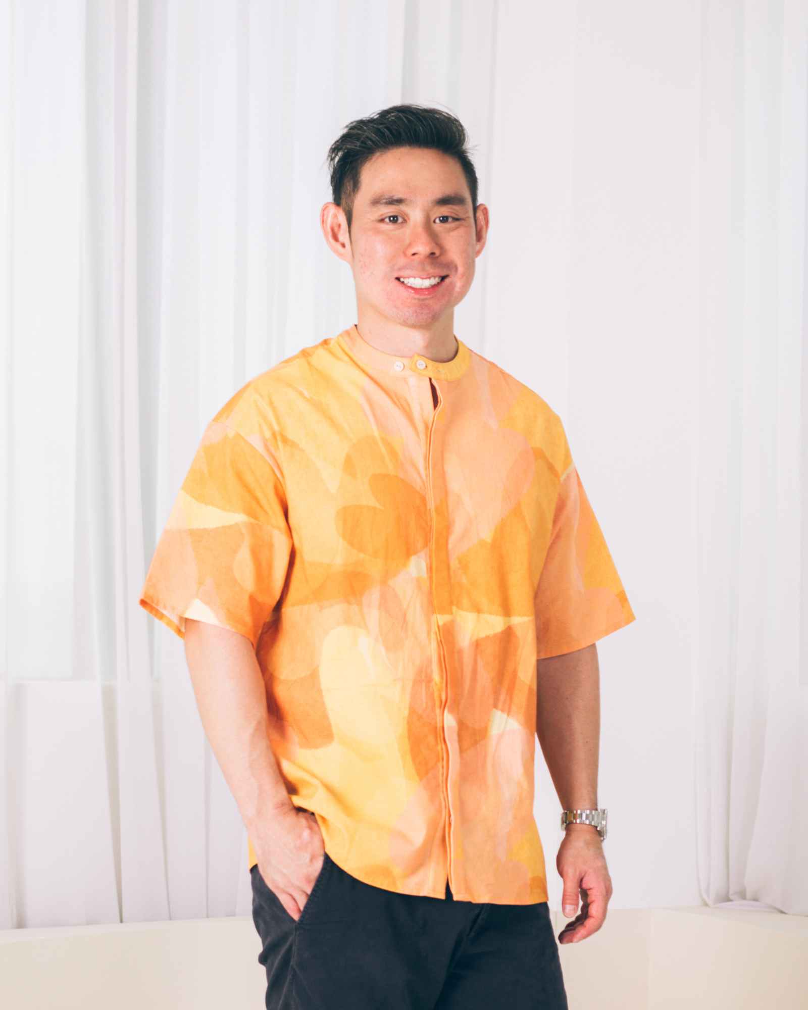 Golden Blossom Dads Collar Shirt