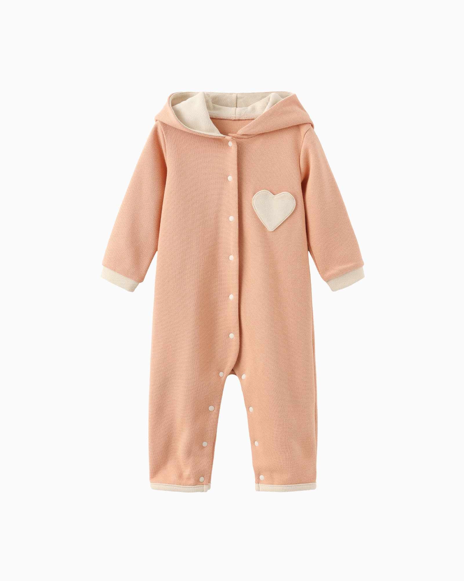 Bunny Heart Hoodie Romper - Peach