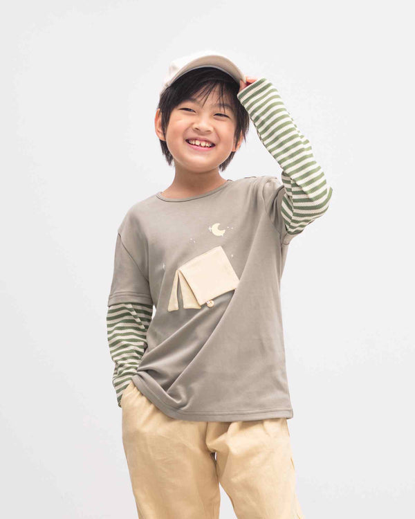 キャンプ用長袖キッズTシャツ